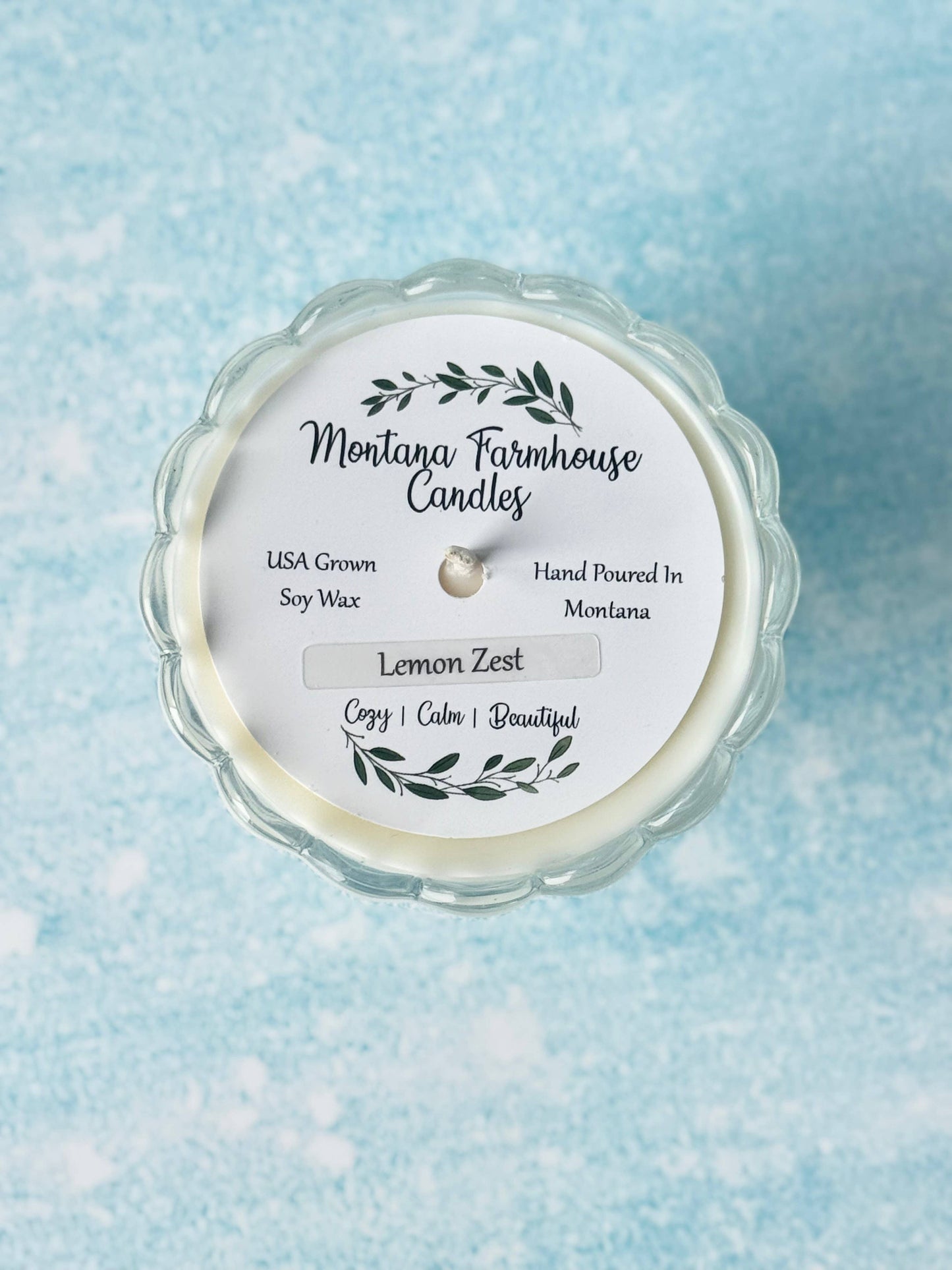 Scalloped Pedestal Candle : Mountain Meadow (Citrus-Sage-Sugar-Strawberry-Evergreen)