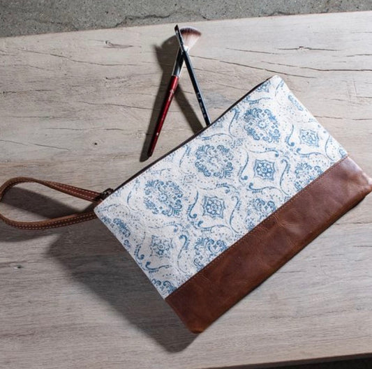 BLUE FLEUR CANVAS ZIP POUCH