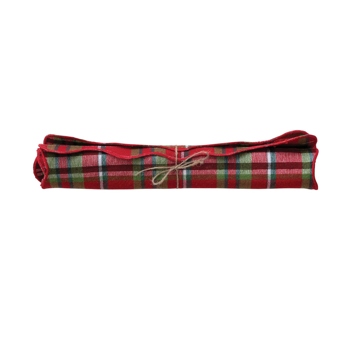 Cotton Scalloped Table Runner with Stitched Edge, Roll Tied with Cotton Tape
