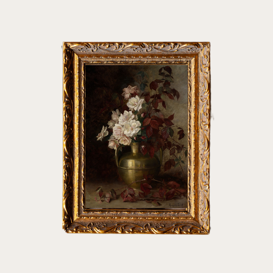 Antique Floral Vase | French Brass Inspired Gold Mould Frame: 8 x 10