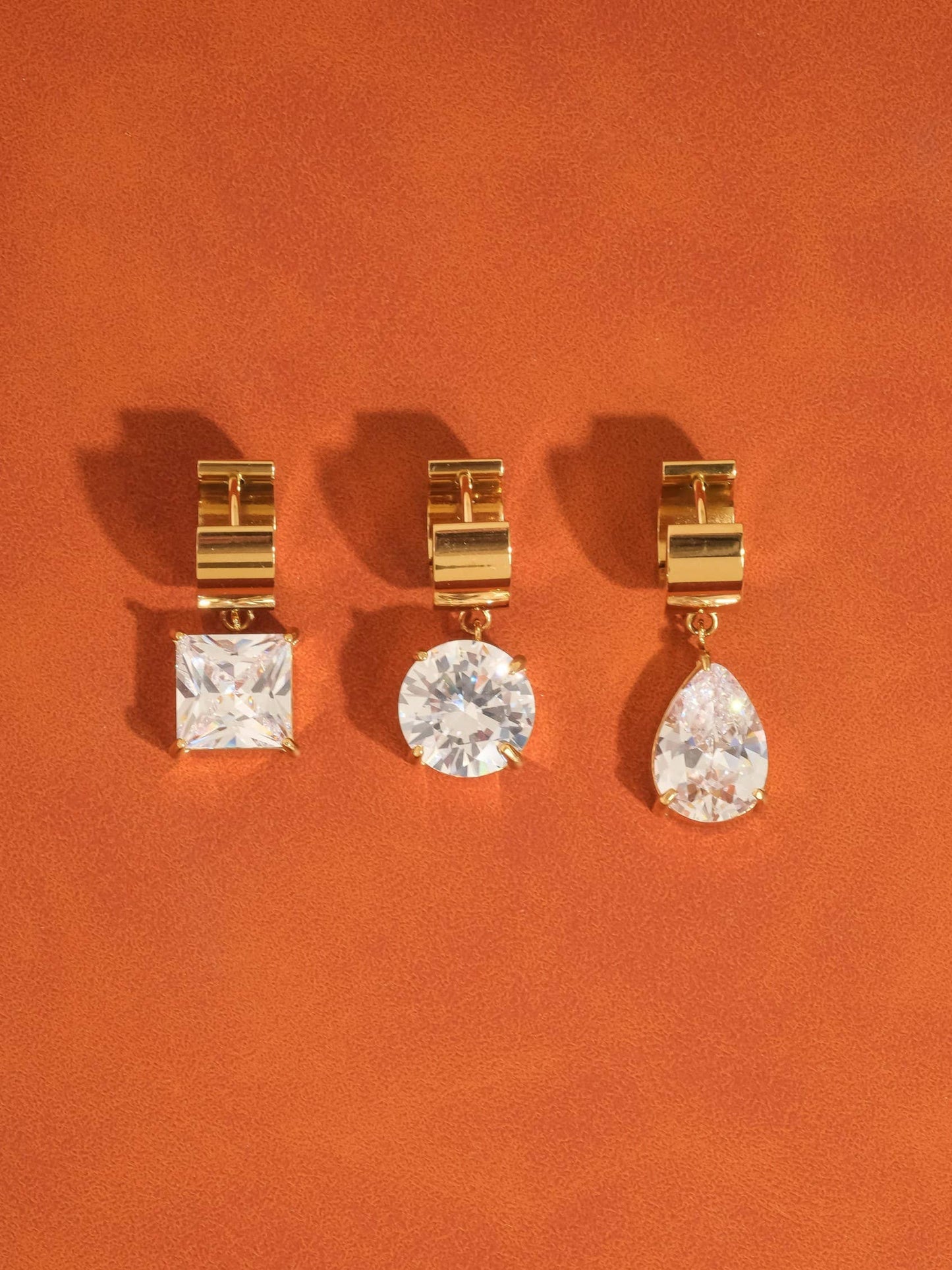 Glissade 18K Gold Non-Tarnish CZ Drop Huggie Earrings: Yellow Gold / R-Emeral