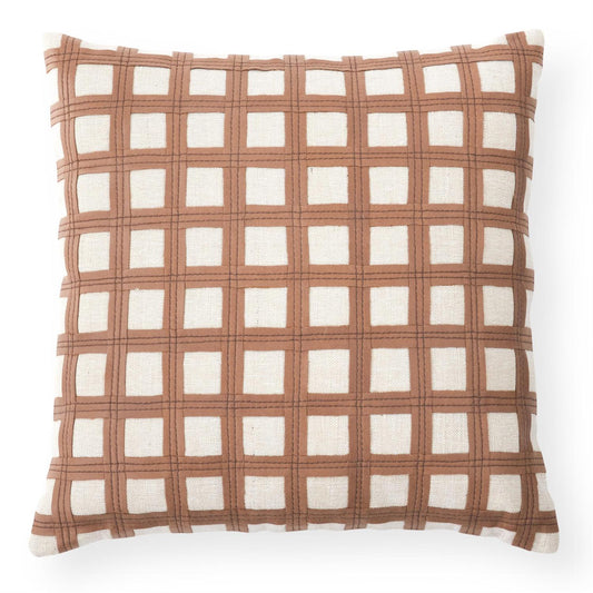 TAN VEGAN LEATHER & COTTON JUTE SQUARE PILLOW
