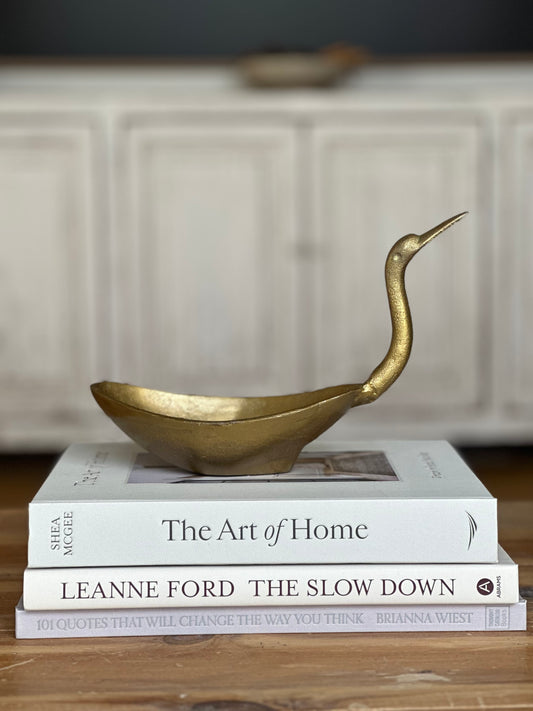 Cast Aluminum Bird Shaped Bowl, Antique Brass Finish