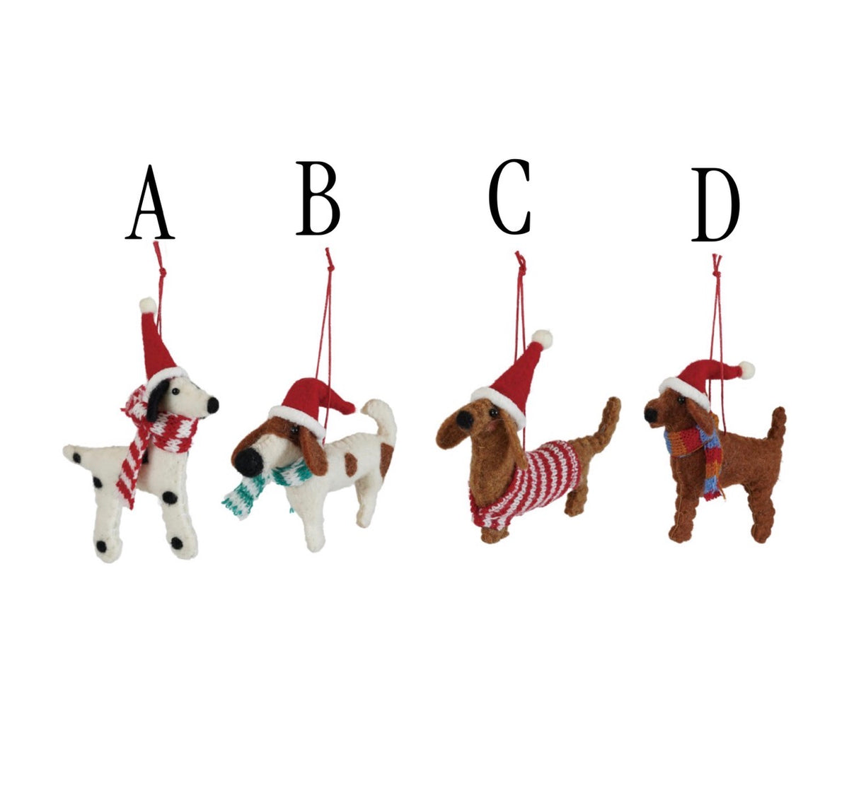 Wool Felt Dog in Hat & Scarf/Sweater Ornament, 4 Styles