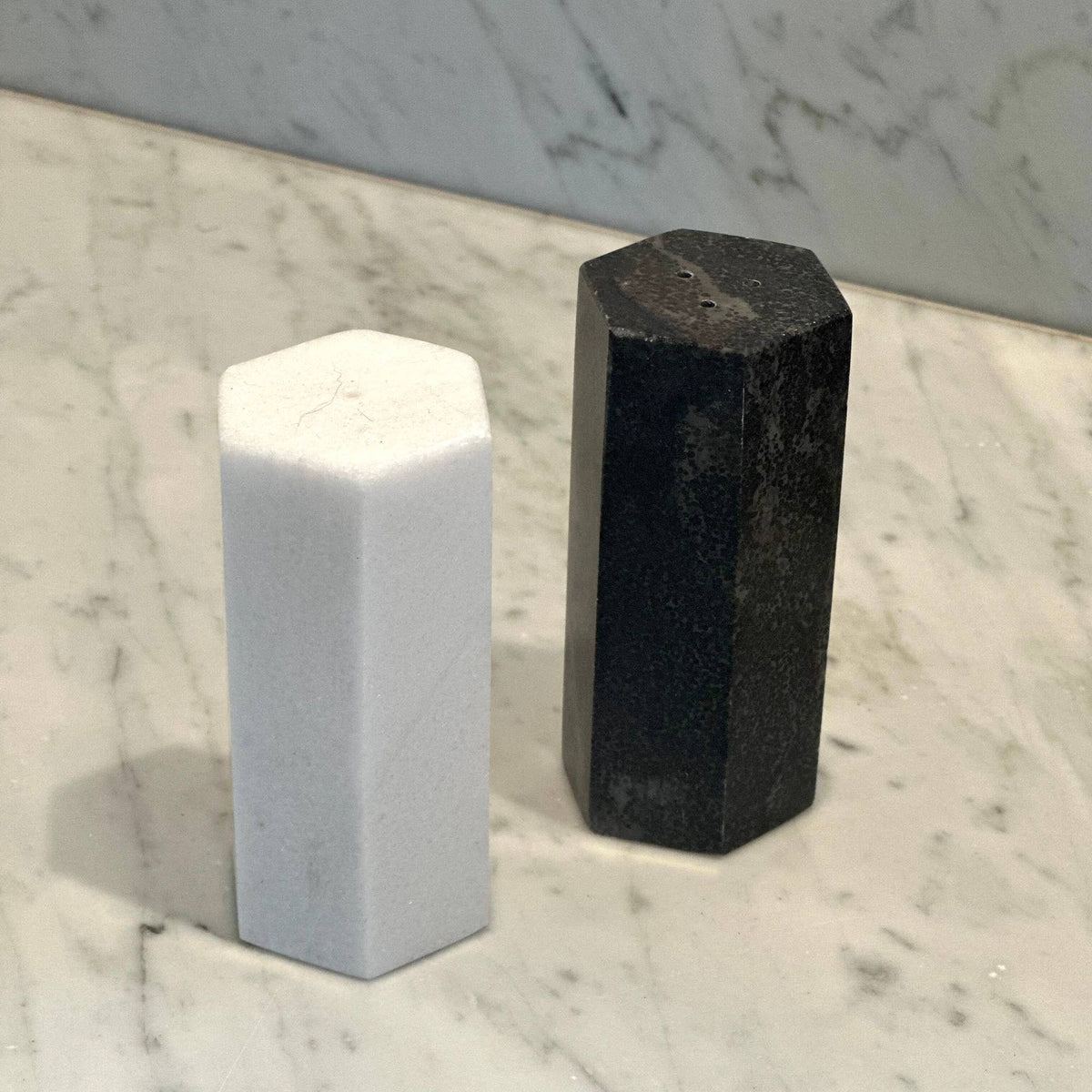 Hex Marble s & p Shakers, Set of 2