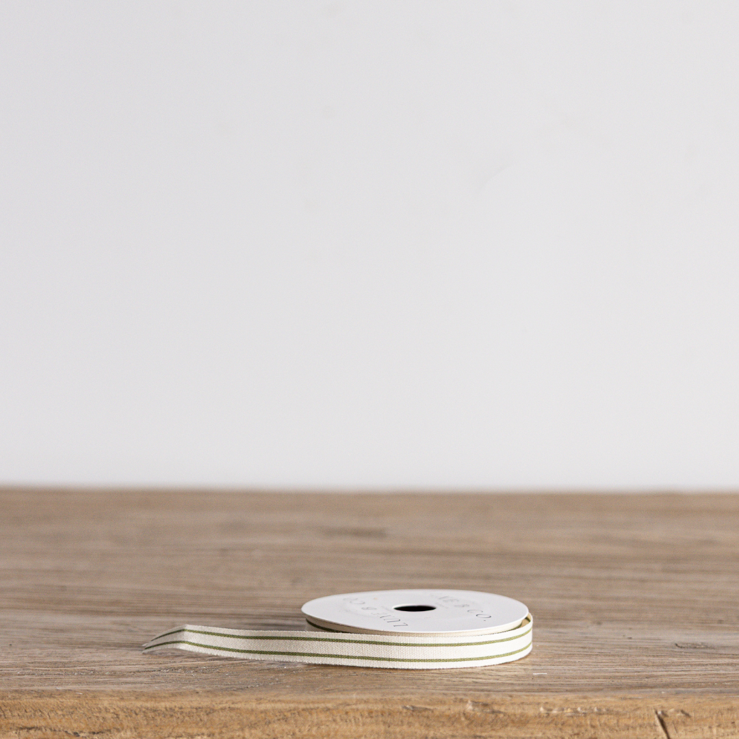 Sage Stripe Woven Ribbon: Large