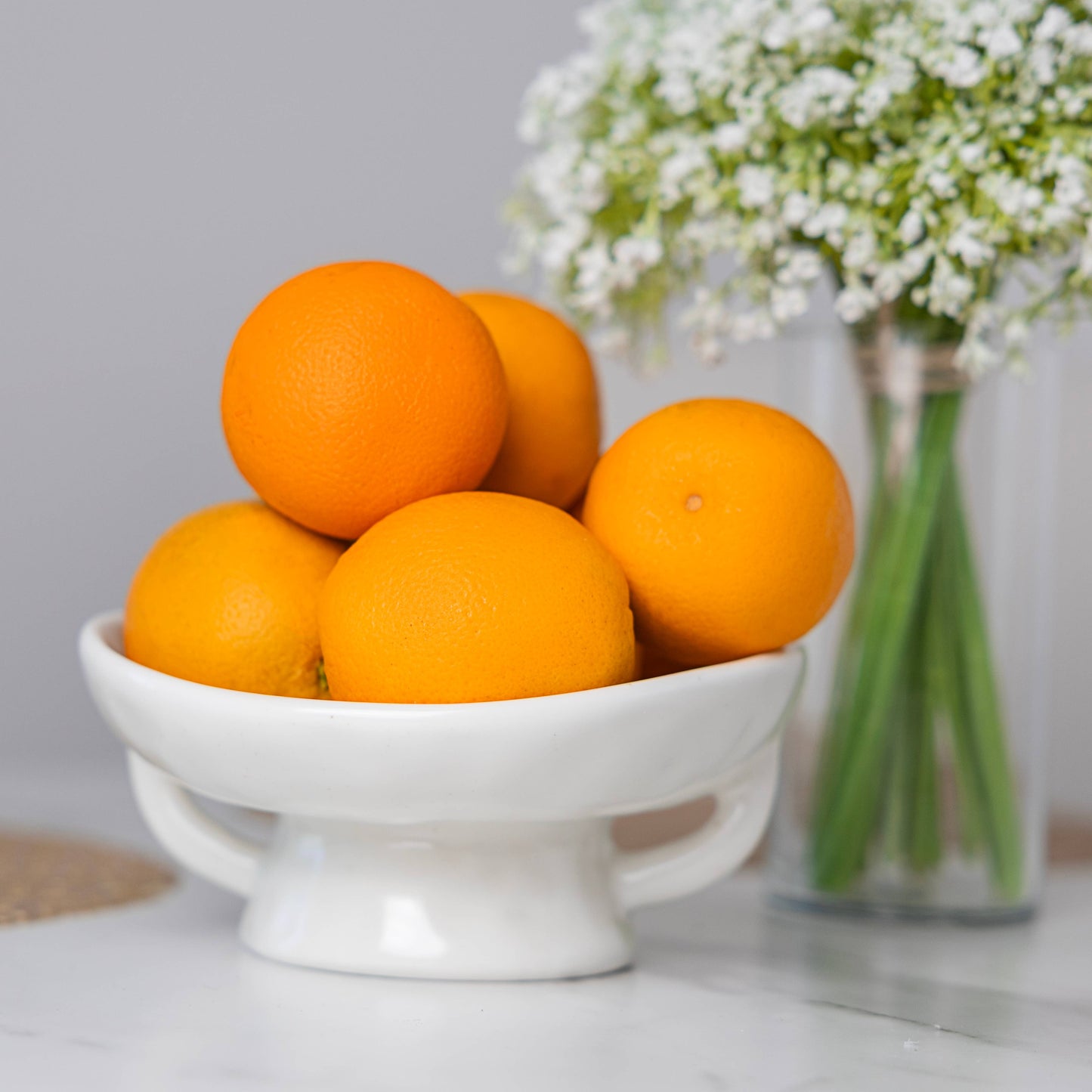 White Ceramic Fruit Bowl, 3.5" x 8" x 9"