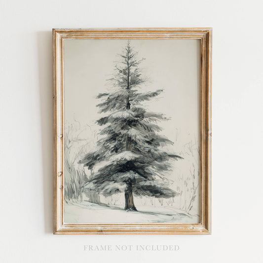 Winter Pine Tree Wall Art Print Holiday Christmas Decor : 8x10