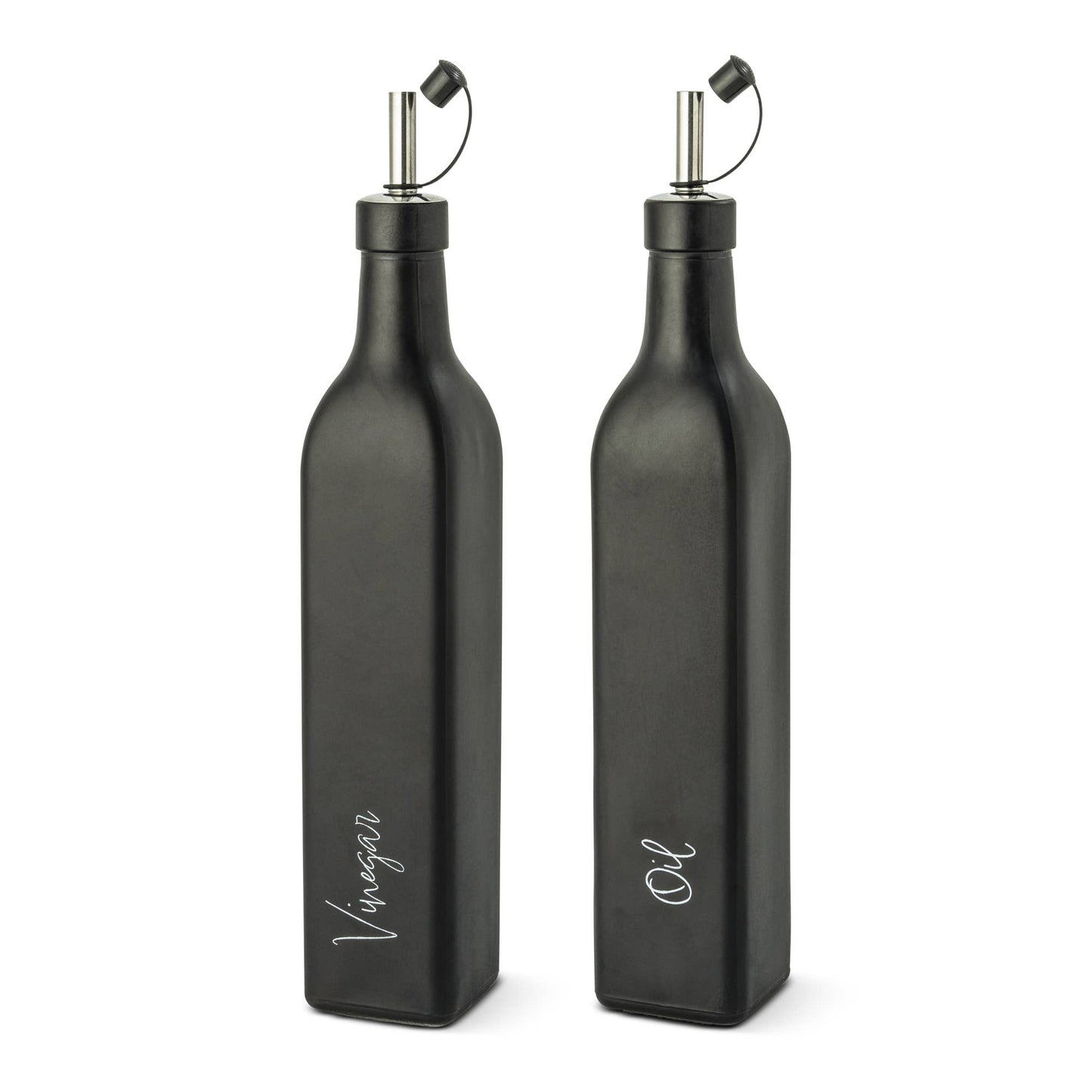 Glass Cruets - Matte Black Oil or Vinegar Script