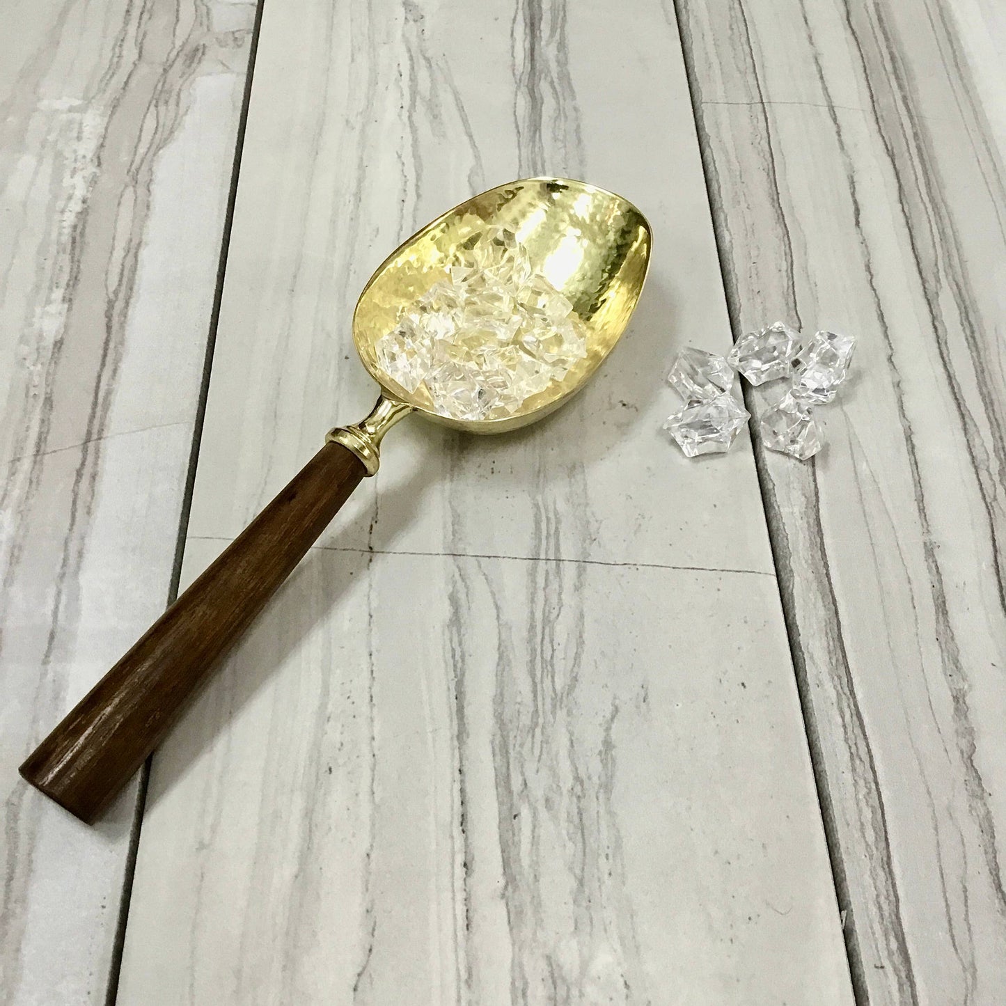 Gold Hammered Ice Scoop w/ Driftwood Handle