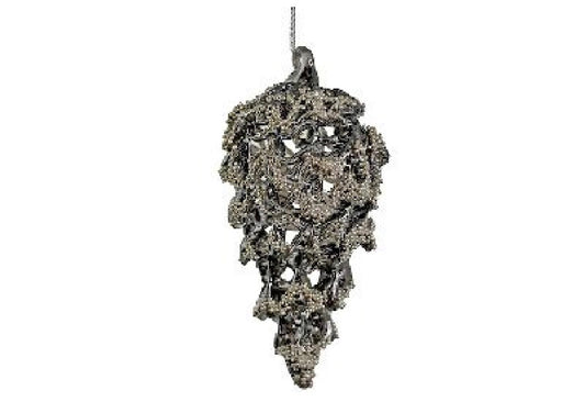 Glass spun cone grey silver beaded ornament