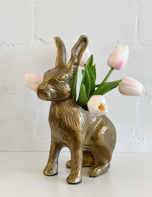 Gold Rabbit Hare Metal Vase