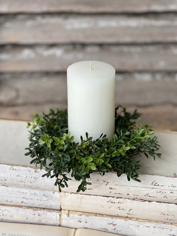 New England Boxwood Candle Ring/Wreath 8"