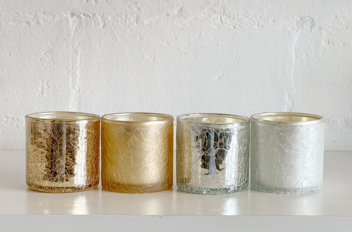 Balsam Crackle Glass Votive - 4 Assorted Colors