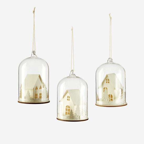 Glass Dome Paper House Ornament