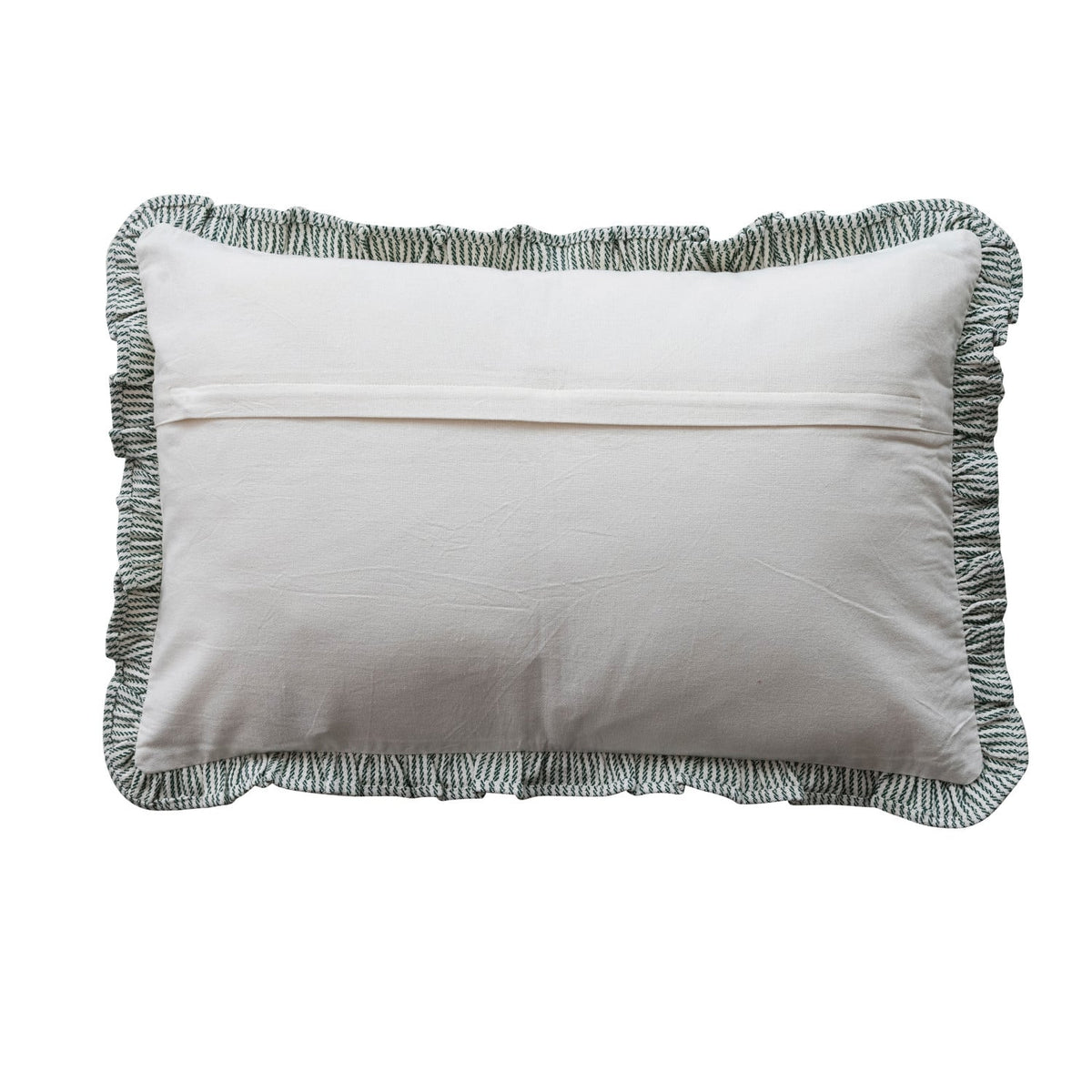 Woven Cotton Striped Lumbar Pillow with Ruffle & Green