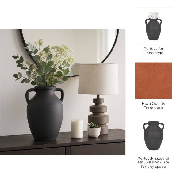 Ceramic Double Handles Decorative Vase - Black