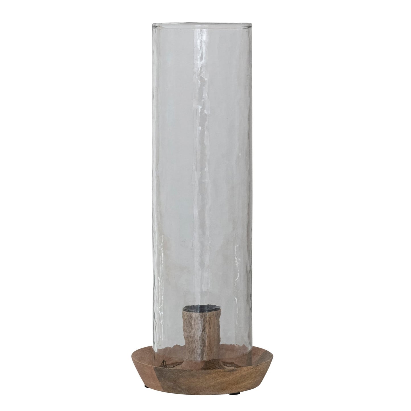 Mango Wood Taper Holder with Hammered Glass Hurricane