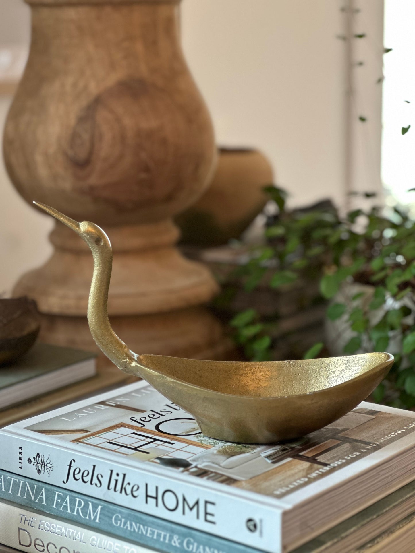 Cast Aluminum Bird Shaped Bowl, Antique Brass Finish