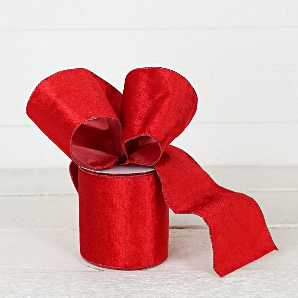Wired Ribbon-Red Velvet w. Metallic Red back (4inW)