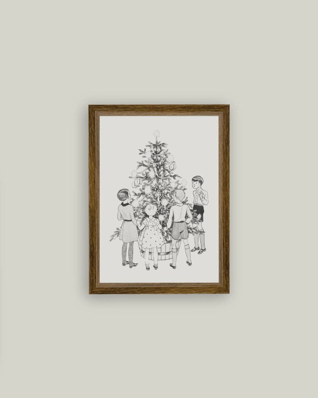Children Around the Tree Framed Antique Art: 4x6