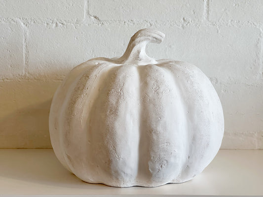 9"H WHITE TERRACOTTA PUMPKIN