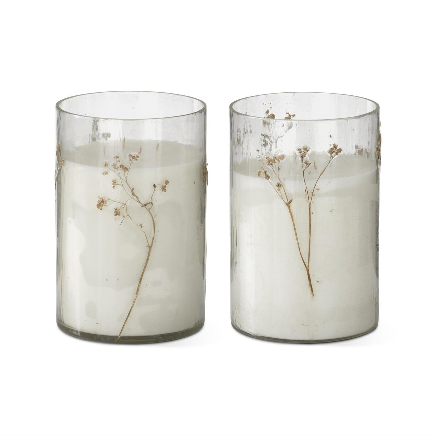 DRIED BUD GLASS CYLINDER FILLED 4 WICK CANDLES (2 SCENTS TO CHOOSE FROM)