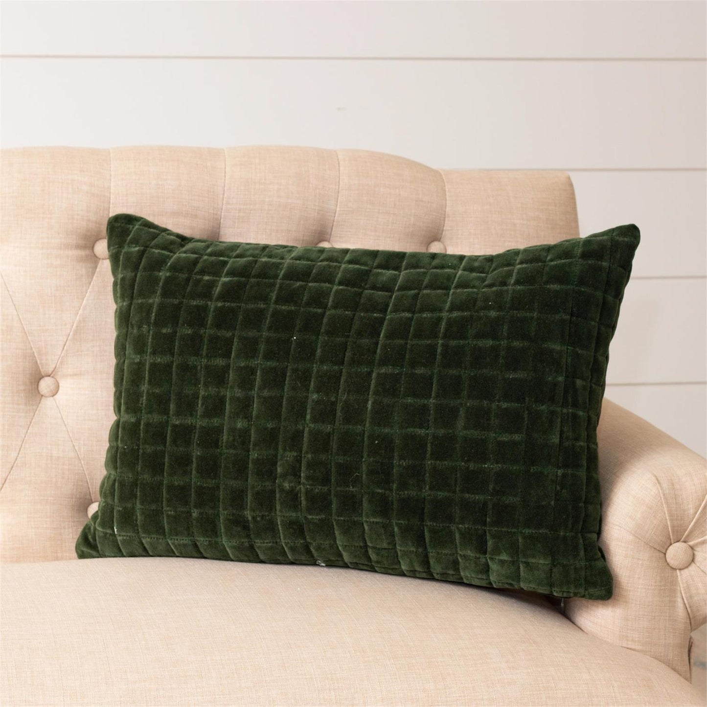 PILLOW - QUILTED VELVET, FOREST GREEN