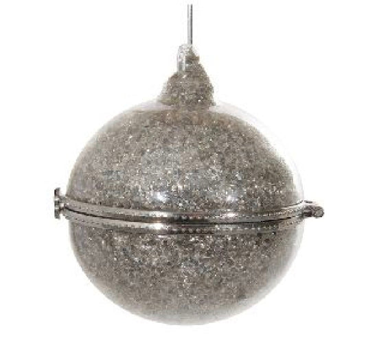 Glass opening ball w/silver giltter