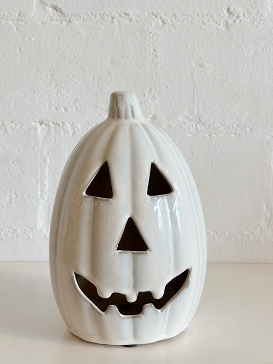 TALL WHITE CERAMIC JACK O LANTERN