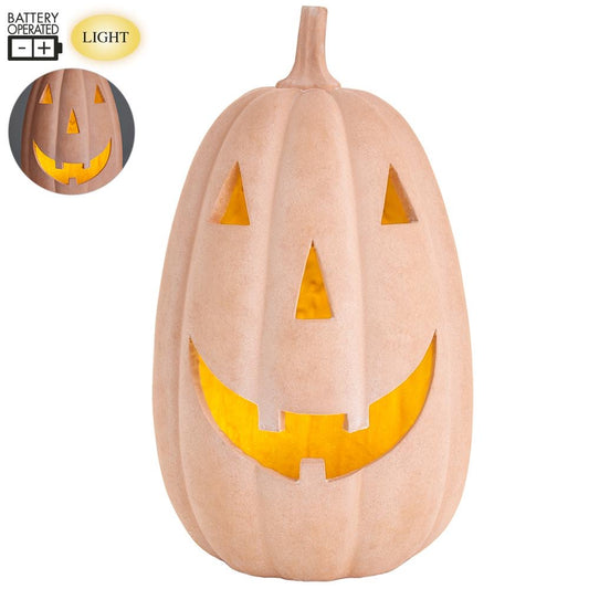 Faux Terra Cotta Jack-O-Lantern Pumpkin -Large