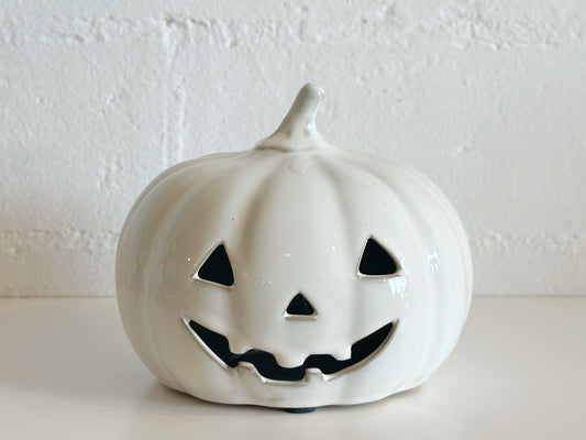 WIDE WHITE CERAMIC JACK O LANTERN