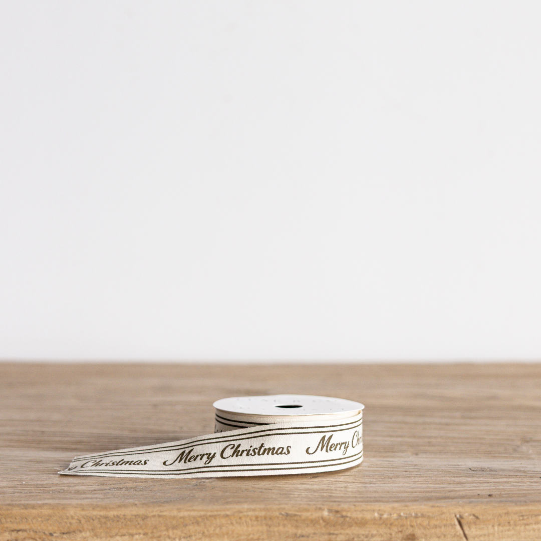 Olive Green Cursive Writing Merry Christmas Ribbon: Large
