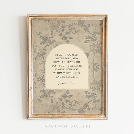 Psalm 37 Delight Christian Art Print , Canvas, Gift Decor : 8x10 Heirloom Print (Unframed)