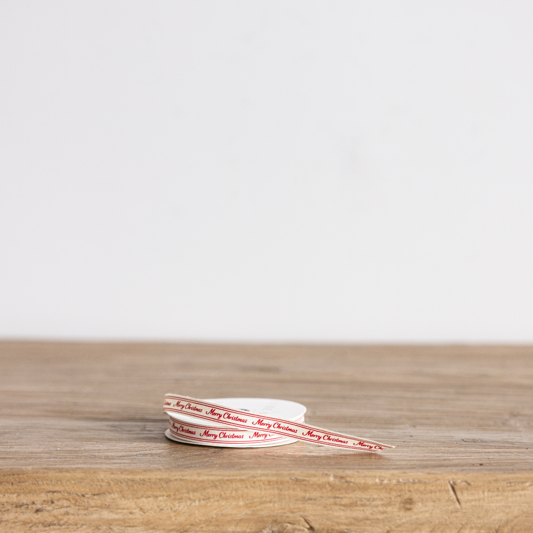 Red Cursive Writing Merry Christmas Ribbon: Medium