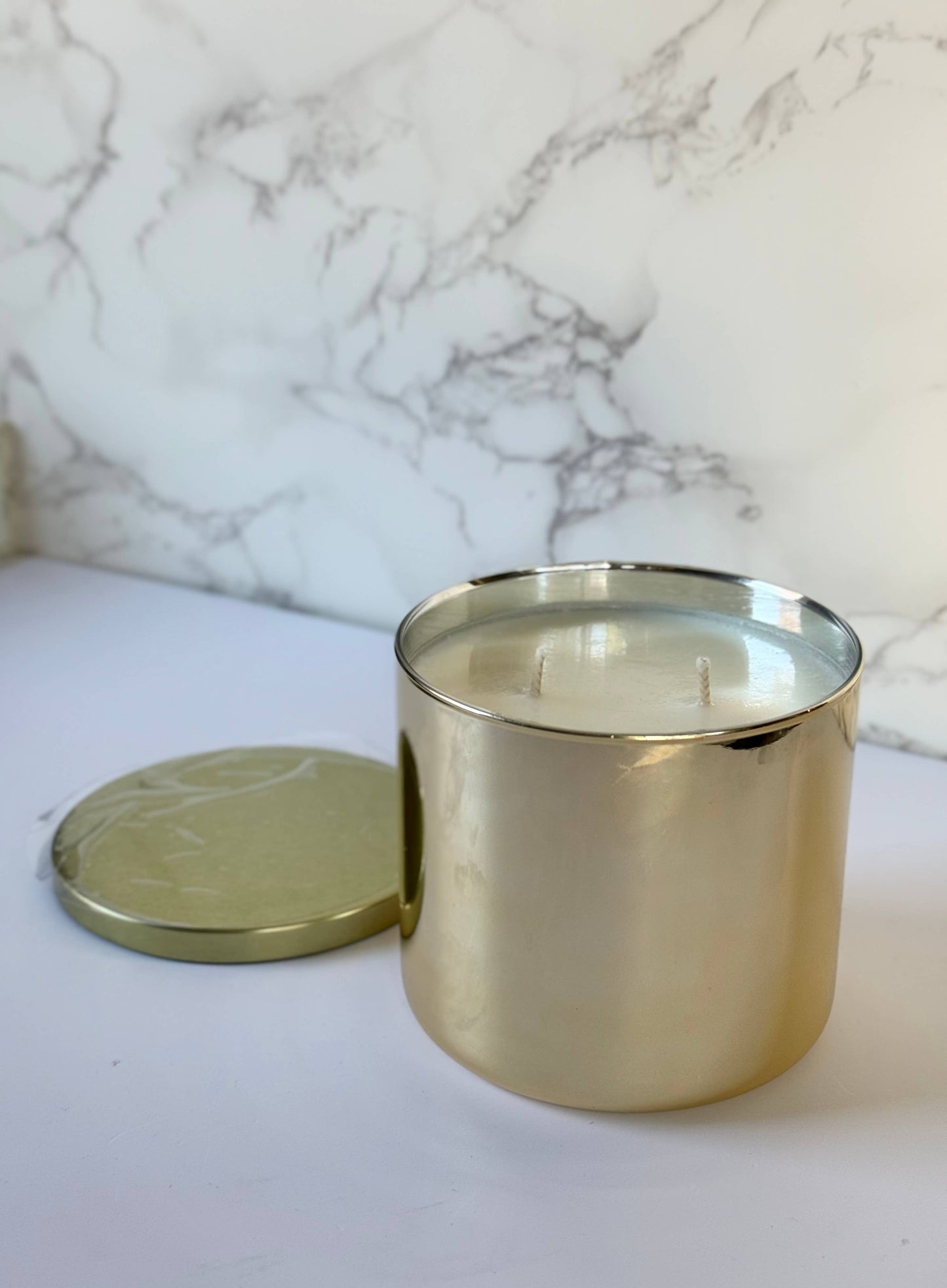 18 oz  Soy Candle Gold Vessel -  Sandalwood + Rose