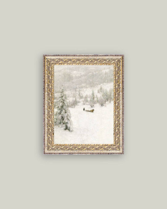 Winter Landscape Framed Antique Art: 10x8