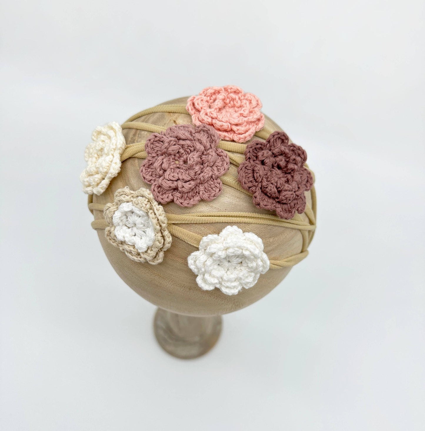 Crochet Flower Headband: With Card / Cream / Triple Flower