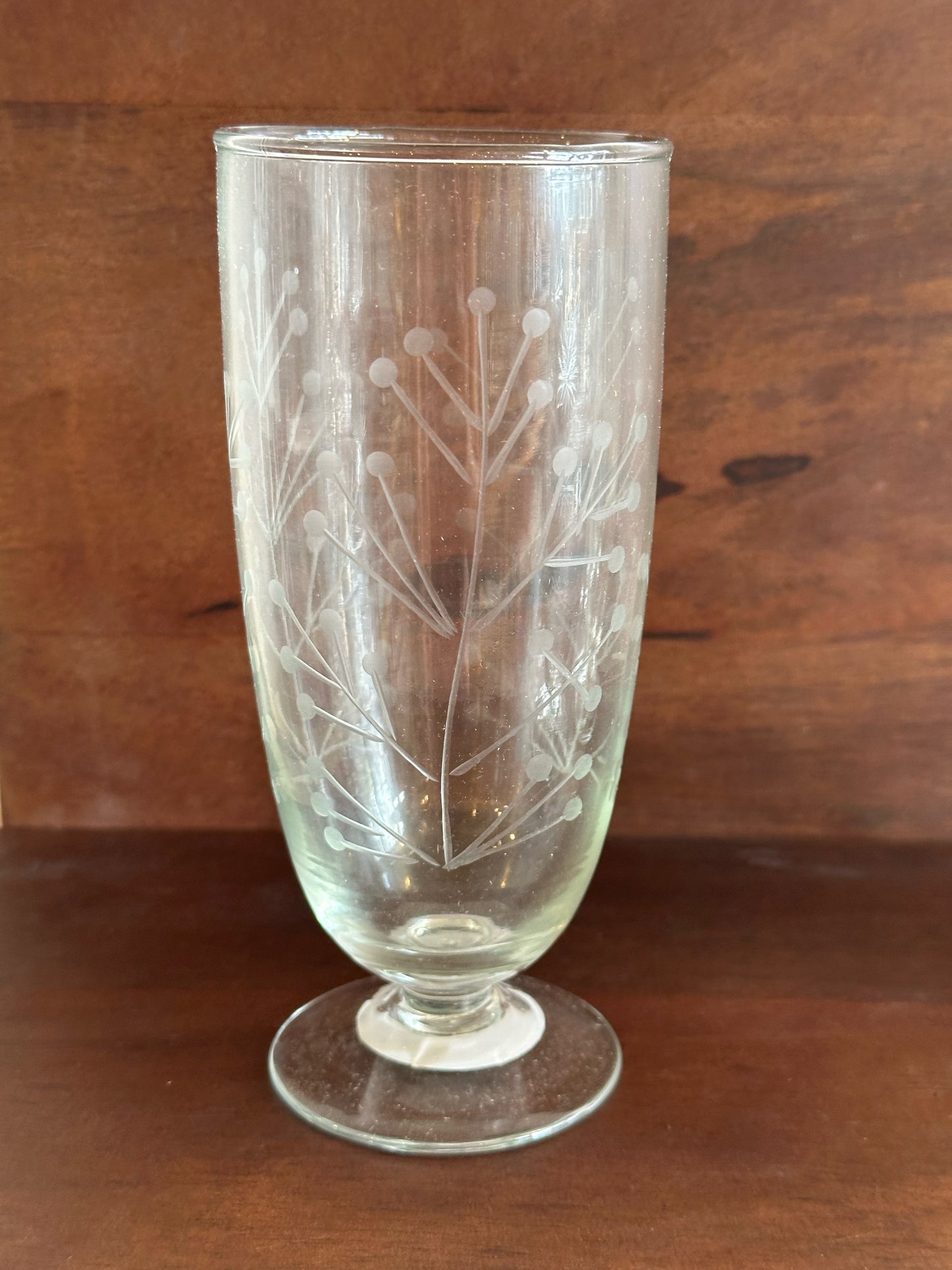 Hand-Blown Stemmed Glass with Etched Botanicals