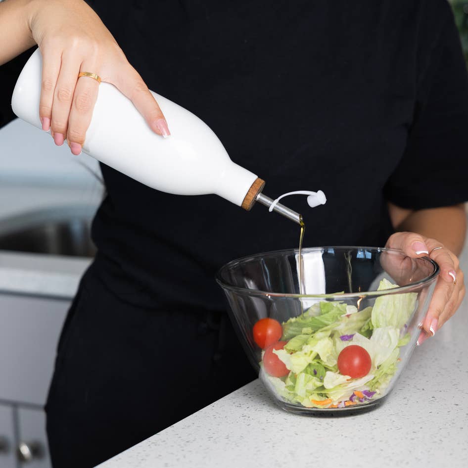 White Ceramic Oil Bottle,17 oz Olive Oil Dispenser