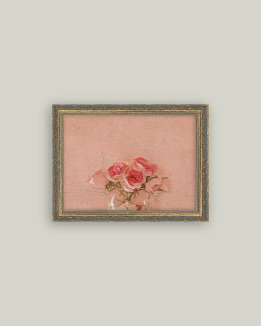 Pink Roses Framed Antique Art: 16x12