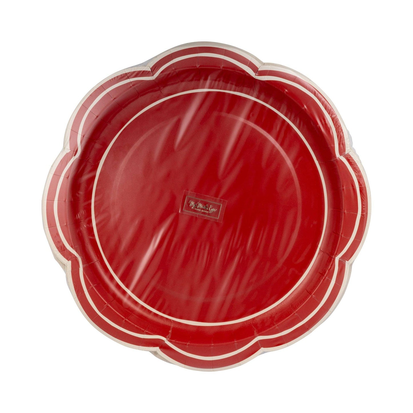 Red Scalloped Cream Lines Plate