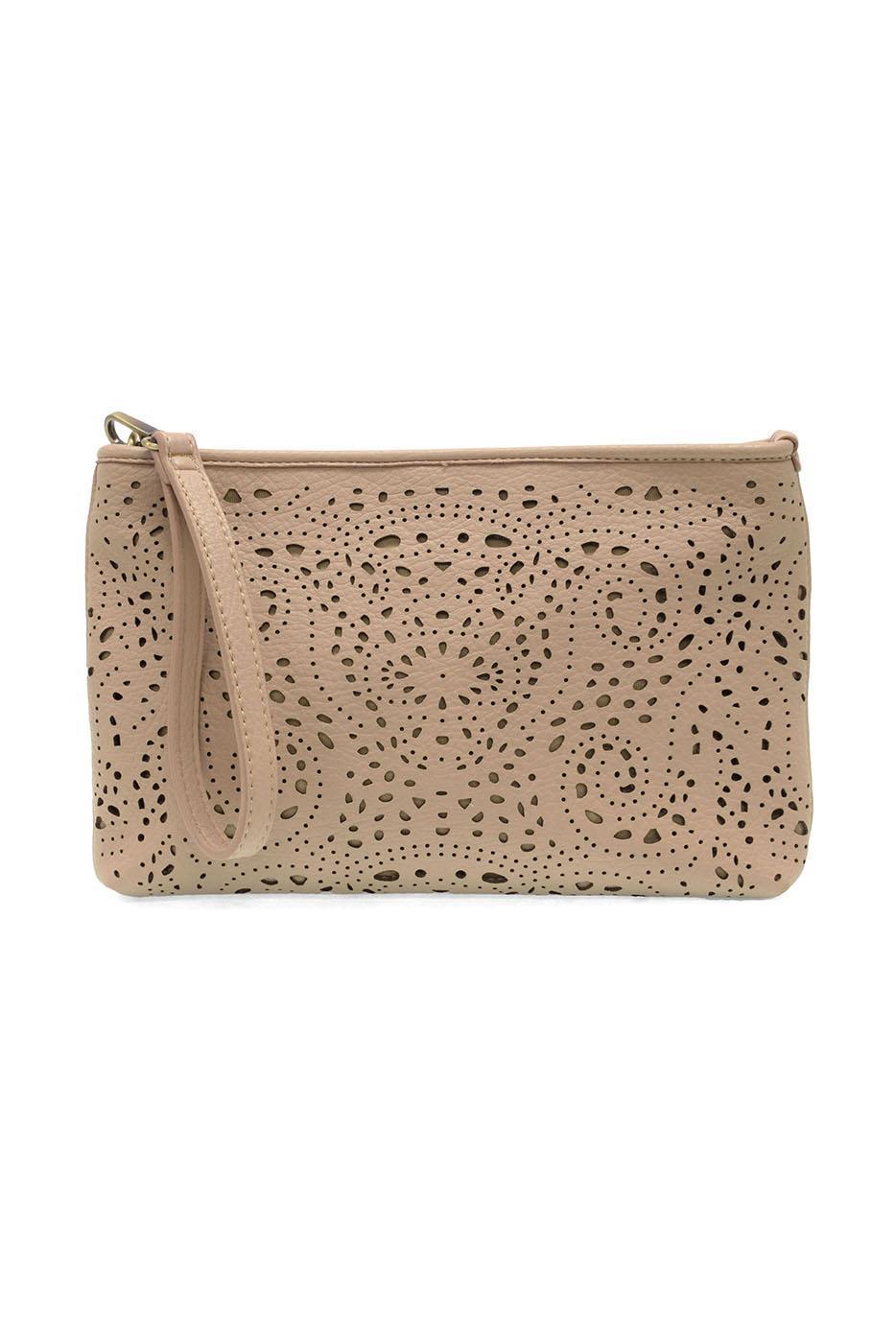 Taupe - Lazer Cut Eyelet Quinn Convertible Crossbody Clutch