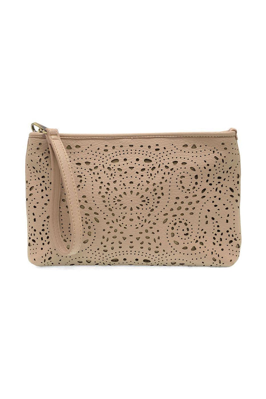 Taupe - Lazer Cut Eyelet Quinn Convertible Crossbody Clutch