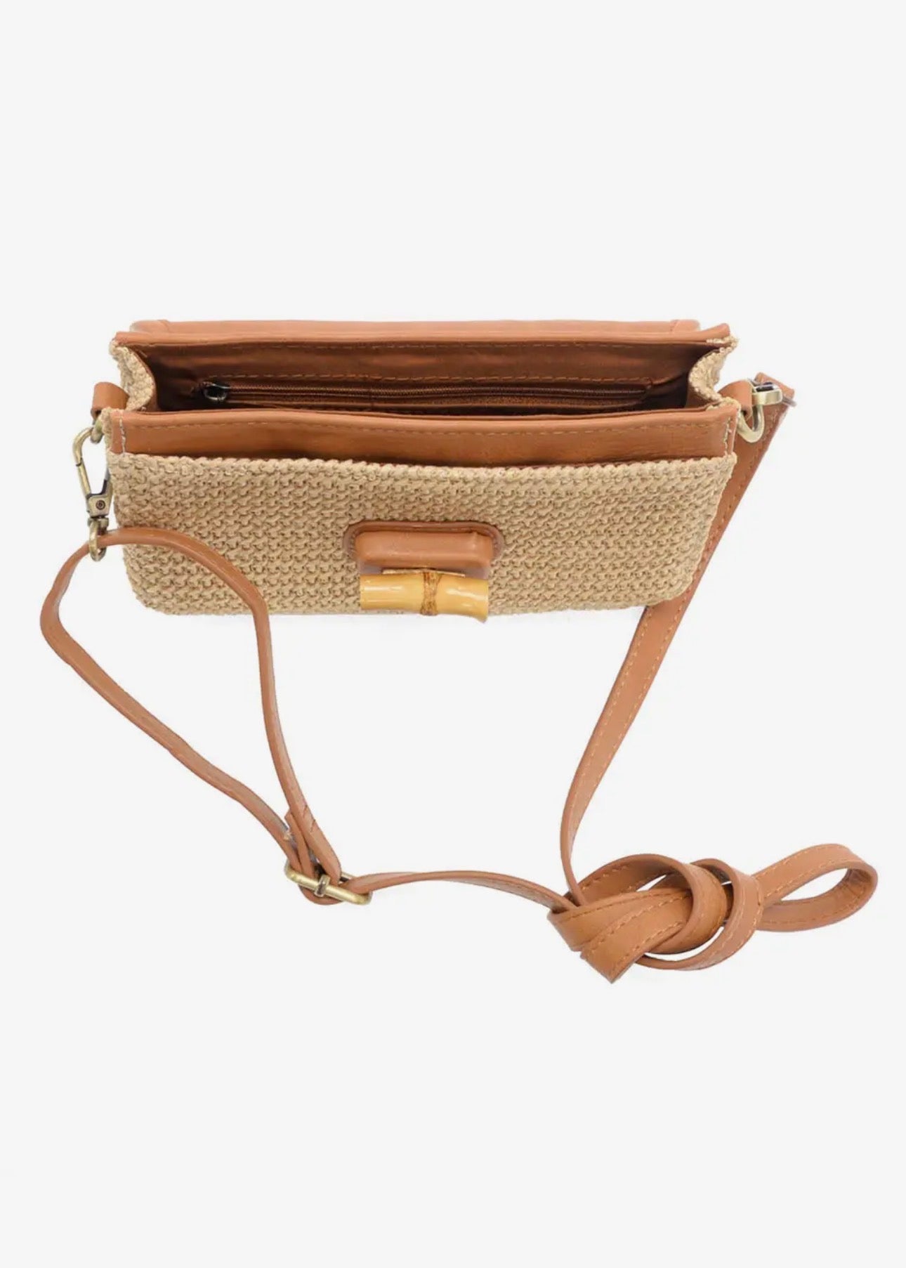 Natural Straw Bonnie Mini Organizer Bamboo Turnlock Crossbody