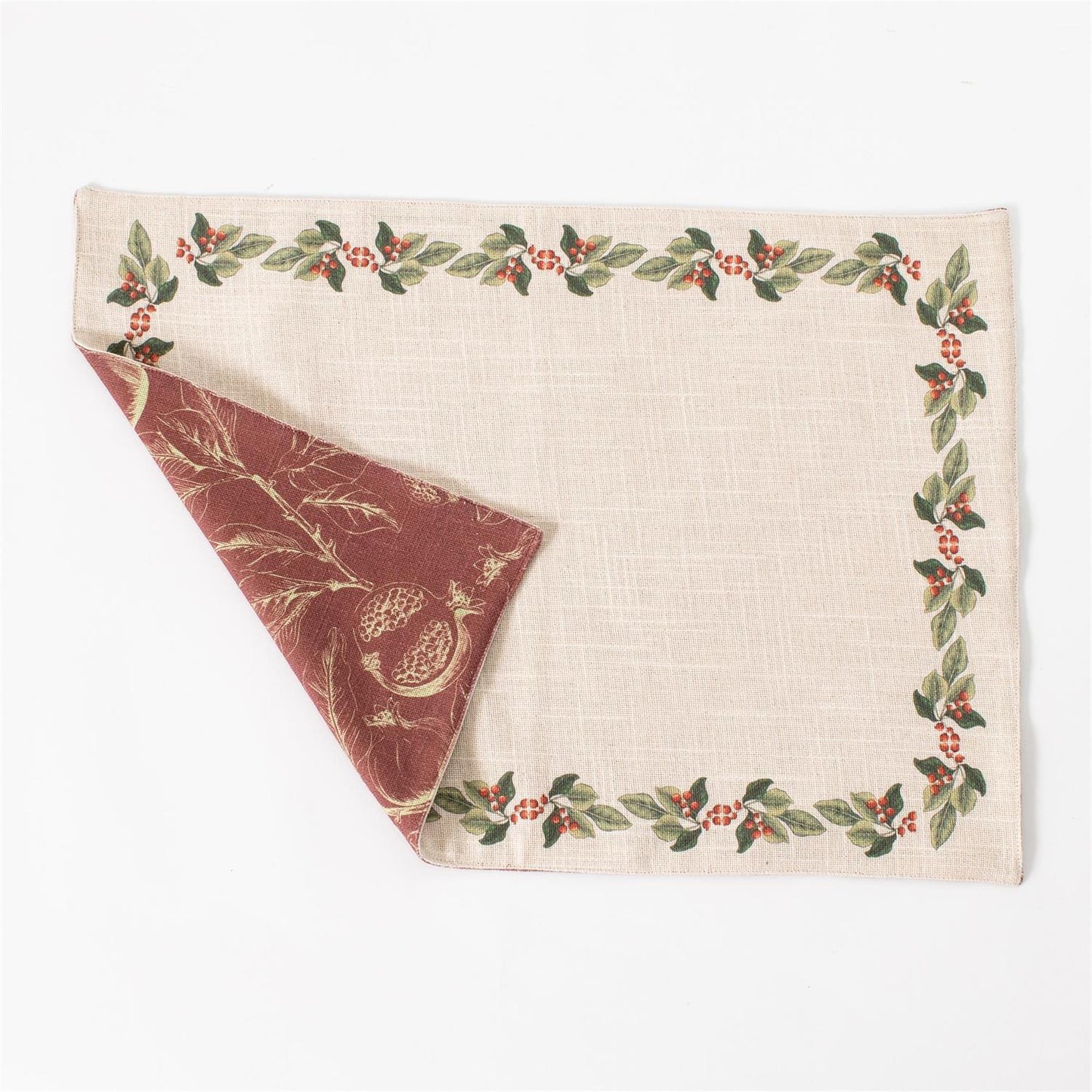 Reversible Pomegranate and Holly Print Placemat