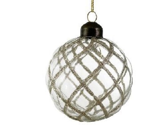 Glass velvet ball transparent w/silver glitter