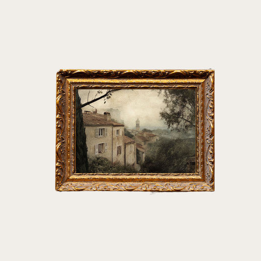 Vintage European Town | French Brass Gold Mould Framed Art: 8 x 10