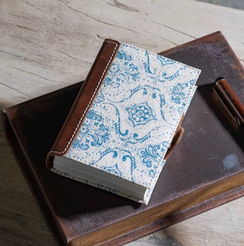BLUE FLEUR CANVAS LEATHER JOURNAL