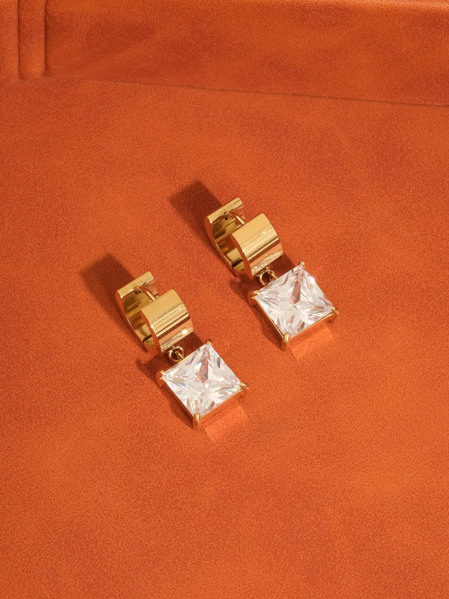 Glissade 18K Gold Non-Tarnish CZ Drop Huggie Earrings: Yellow Gold / T-Teardrop